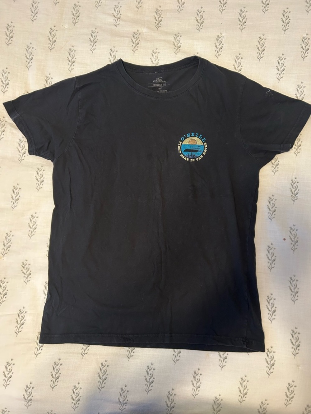 Men’s O'Neill Black T-Shirt with Small Blue & Yellow Surf Emblem